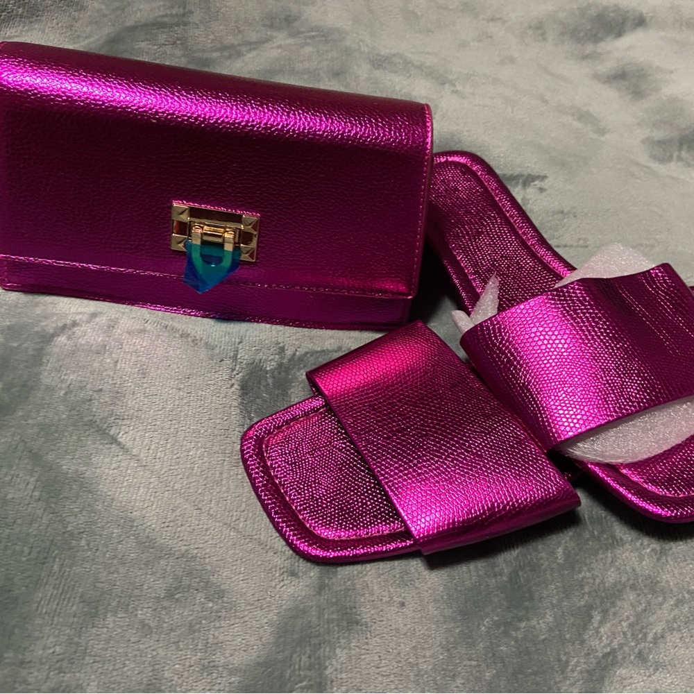 Fashion Nova Vibrant Pink Clutch and Slide Set